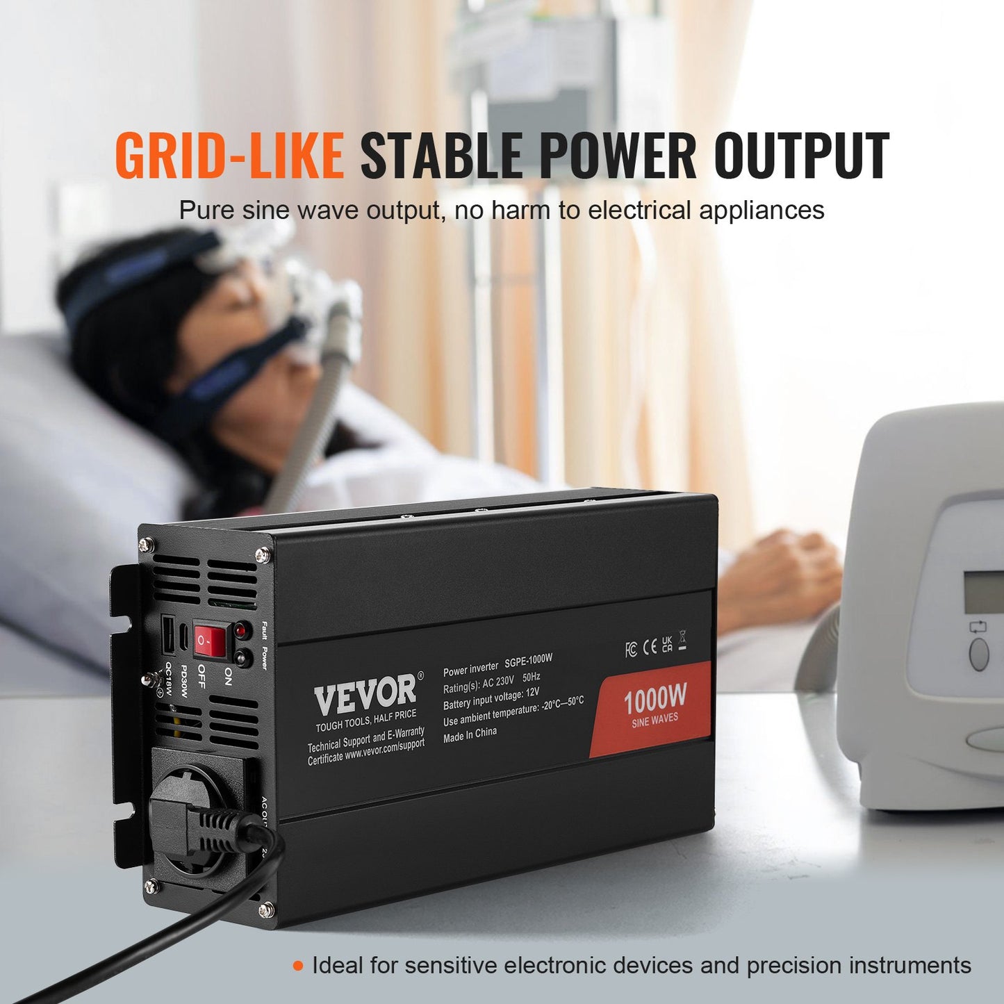 Pure Sine Wave Power Inverter 1000W DC12V till AC230V Fjärrkontroll CE FCC
