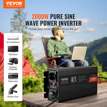 Pure Sine Wave Power Inverter 2000W DC12V till AC230V LCD-fjärrkontroll CE