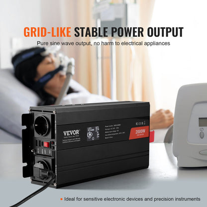 Pure Sine Wave Power Inverter 2000W DC12V till AC230V LCD-fjärrkontroll CE