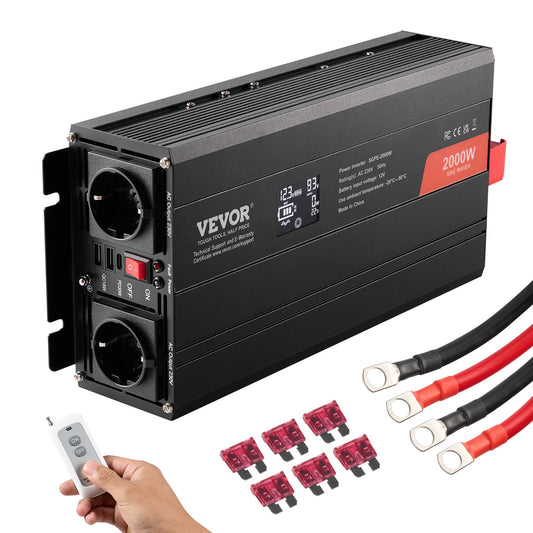 Pure Sine Wave Power Inverter 2000W DC12V till AC230V LCD-fjärrkontroll CE