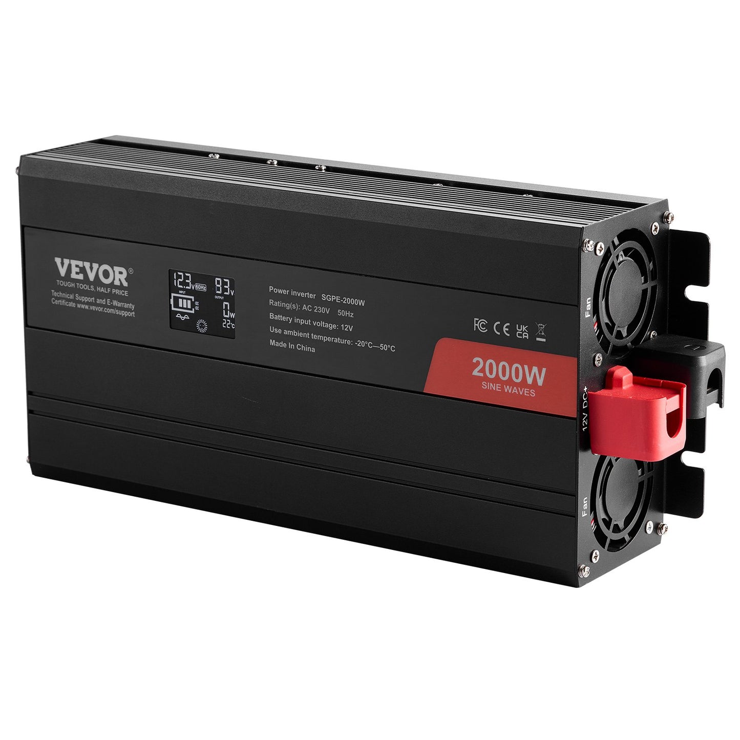 Pure Sine Wave Power Inverter 2000W DC12V till AC230V LCD-fjärrkontroll CE