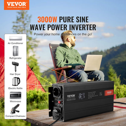 Pure Sine Wave Power Inverter 3000W DC12V till AC230V LCD-fjärrkontroll CE