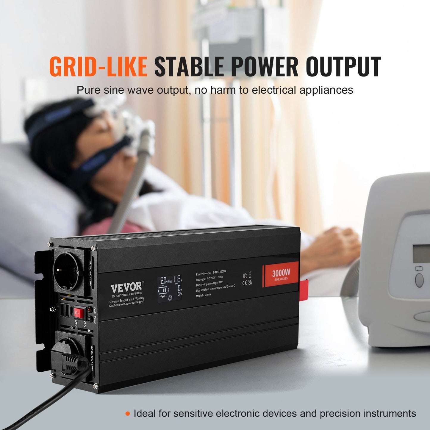 Pure Sine Wave Power Inverter 3000W DC12V till AC230V LCD-fjärrkontroll CE