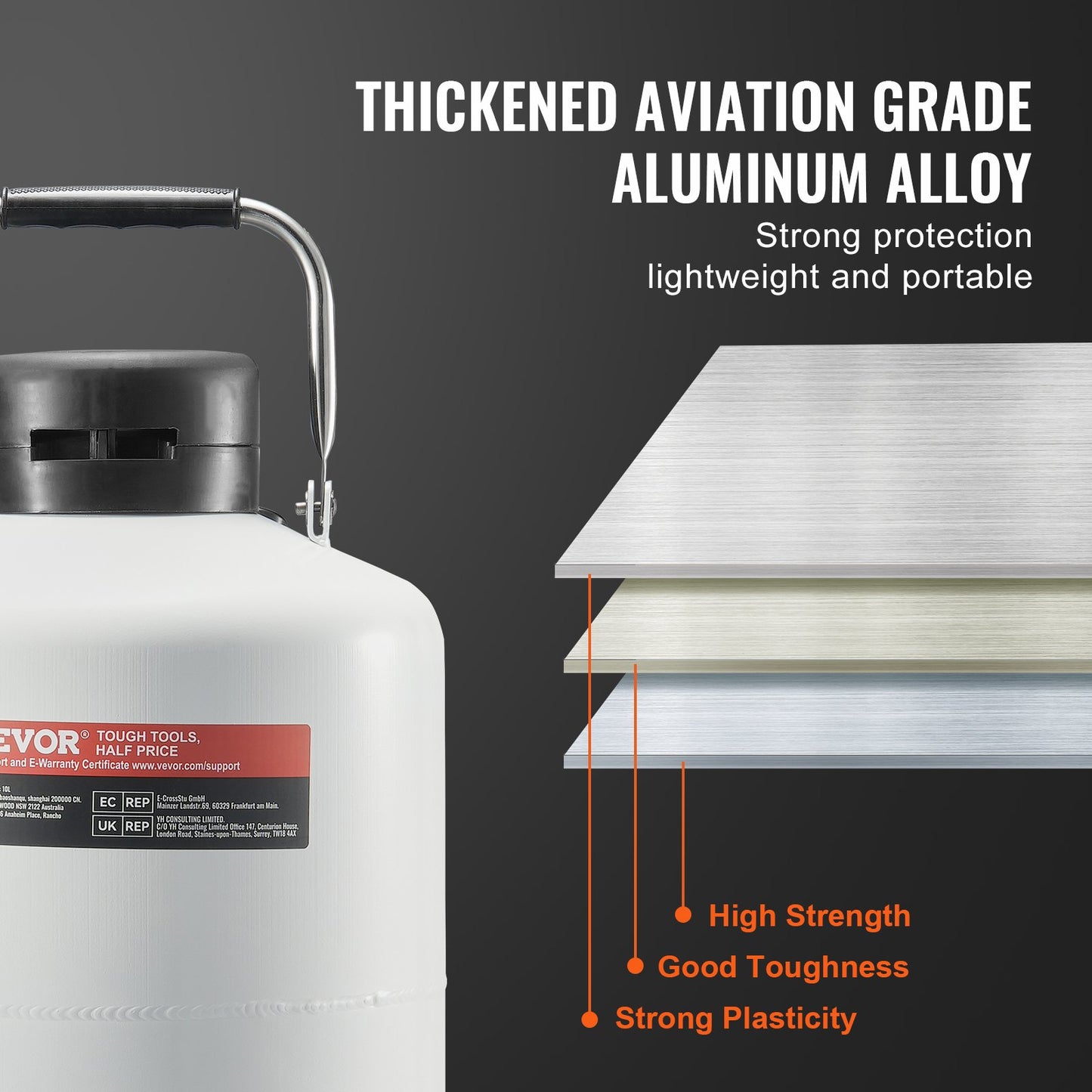 Flytande kvävetank 10 L aluminiumlegering LN2 behållare Dewar 6 kapslar