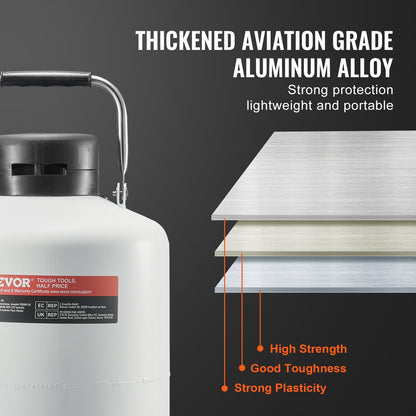 Flytande kvävetank 10 L aluminiumlegering LN2 behållare Dewar 6 kapslar