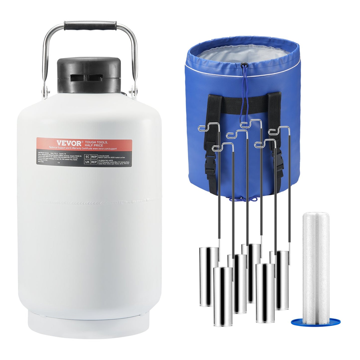 Flytande kvävetank 10 L aluminiumlegering LN2 behållare Dewar 6 kapslar
