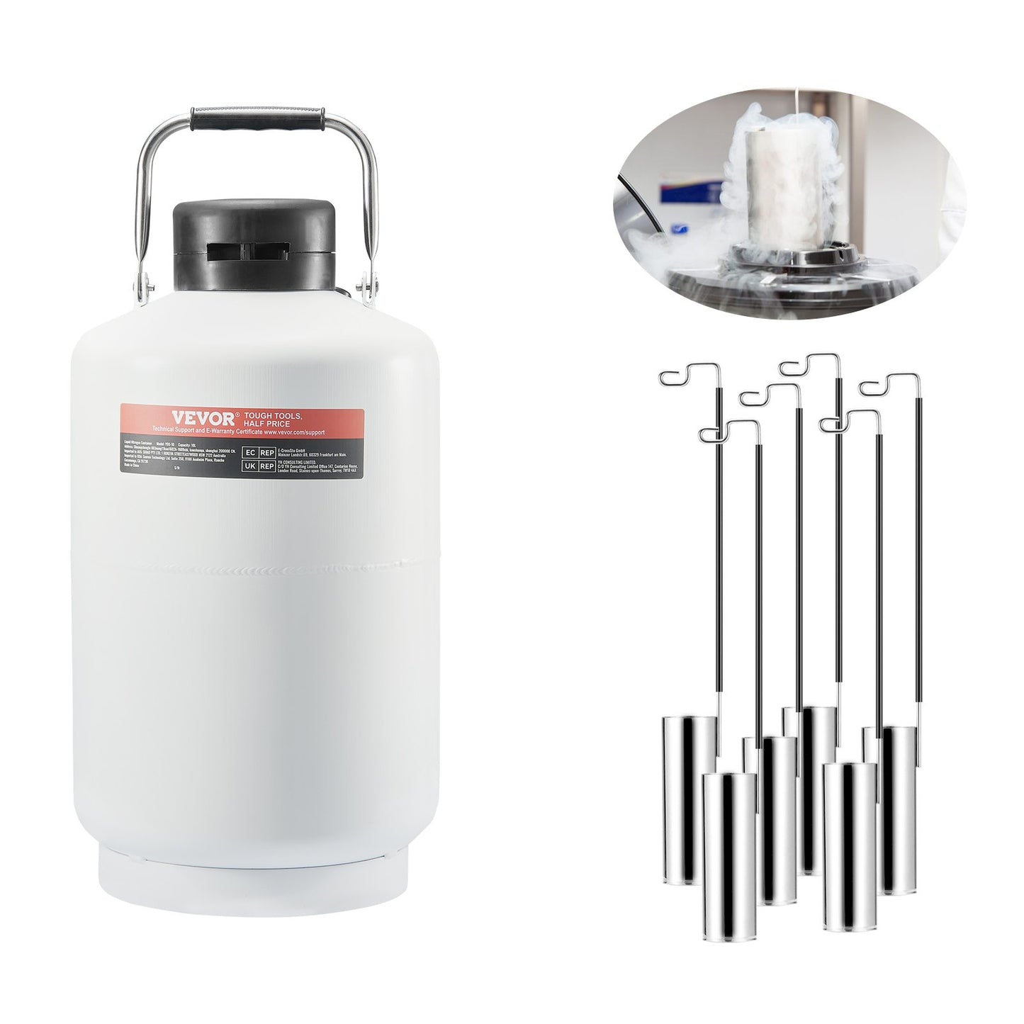 Flytande kvävetank 10 L aluminiumlegering LN2 behållare Dewar 6 kapslar