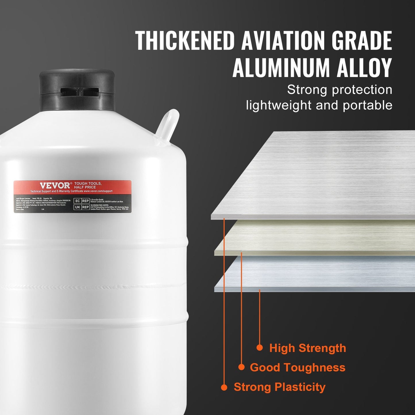 Flytande kvävetank 20 L aluminiumlegering LN2 behållare Dewar 6 kapslar