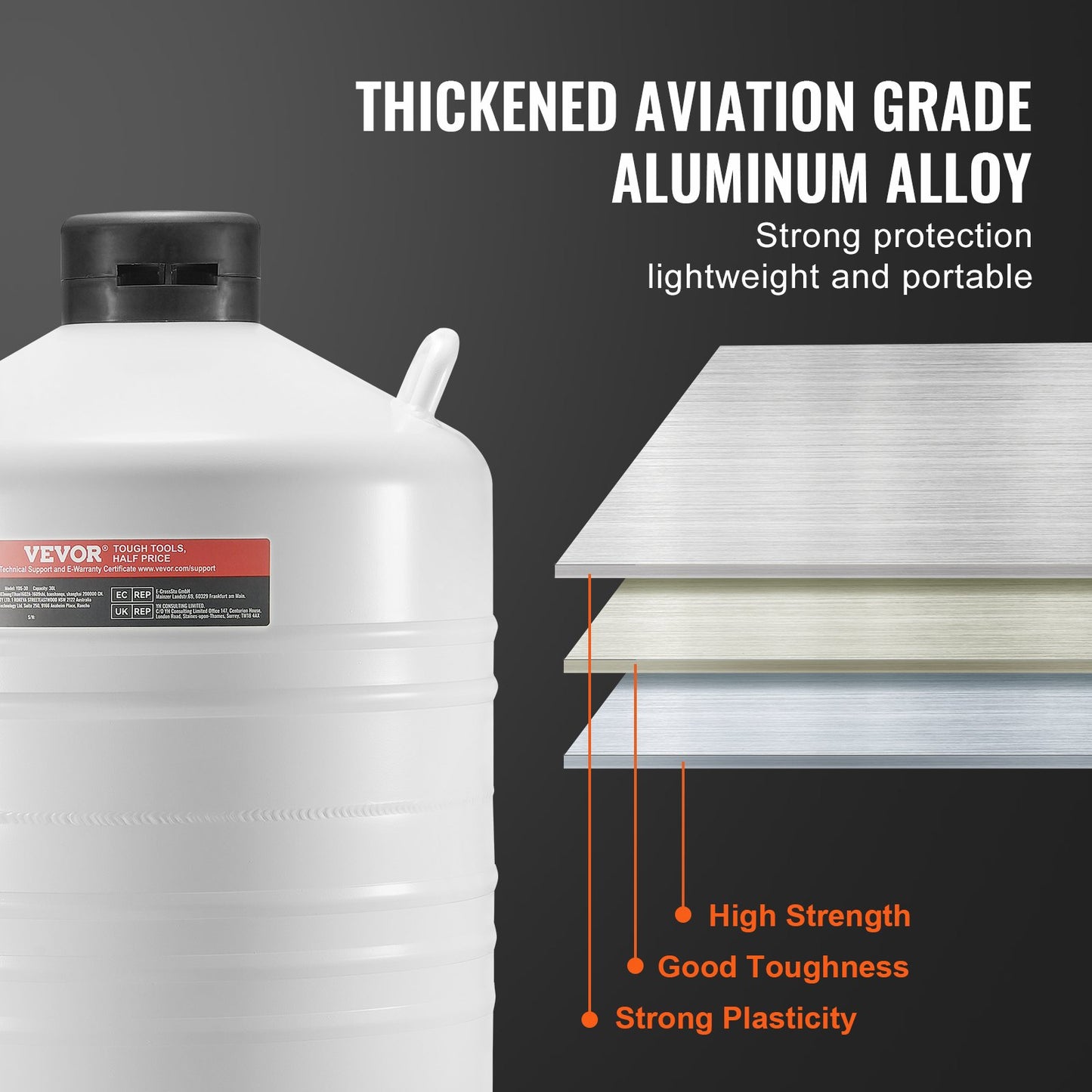 Flytande kvävetank 30 l aluminiumlegering LN2 behållare Dewar 6 kapslar
