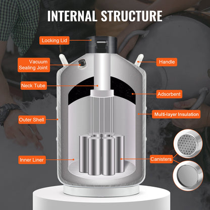Flytande kvävetank 30 l aluminiumlegering LN2 behållare Dewar 6 kapslar