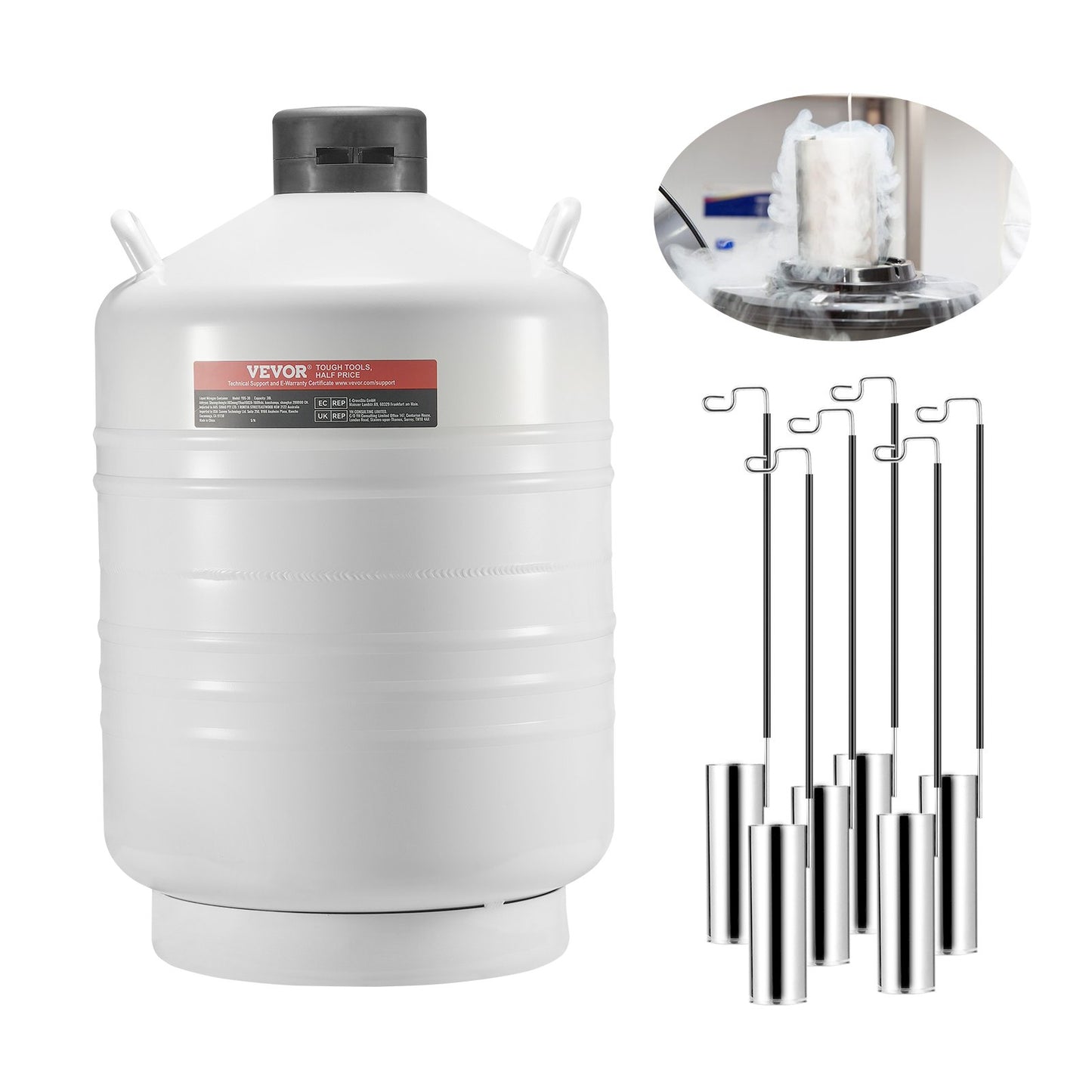 Flytande kvävetank 30 l aluminiumlegering LN2 behållare Dewar 6 kapslar