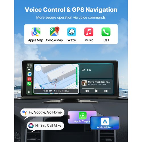 Bilstereo Radio CarPlay Pekskärm 10 tum Apple Android Auto Bluetooth