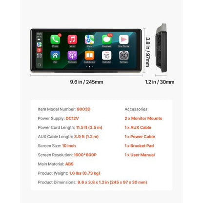 Bilstereo Radio CarPlay Pekskärm 10 tum Apple Android Auto Bluetooth
