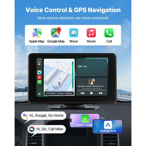 Bilstereo Radio CarPlay Pekskärm 7-tums Apple Android Automatisk backkamera