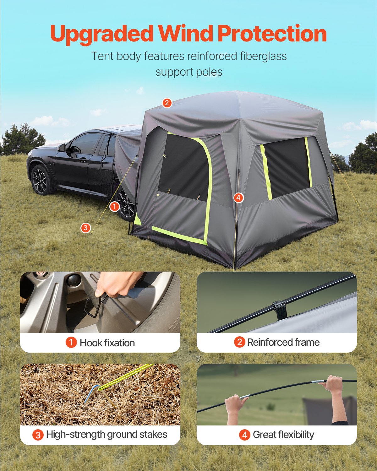 SUV Camping Tent Outdoor SUV Tent with Rainfly Waterproof for 5-8 People