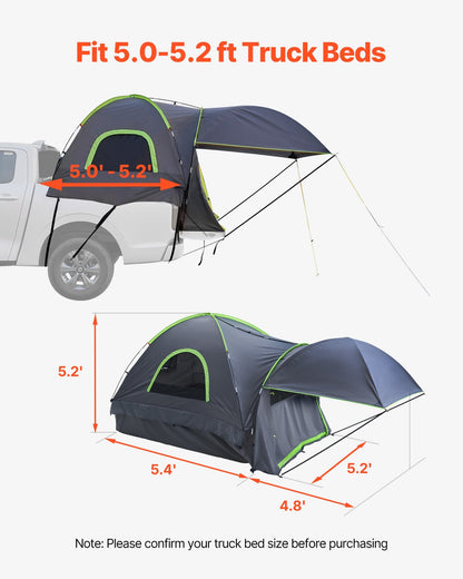 Truck Tent 5.0-5.2 Feet Waterproof PU2000 Truck Bed Camping Tent 2-3 People