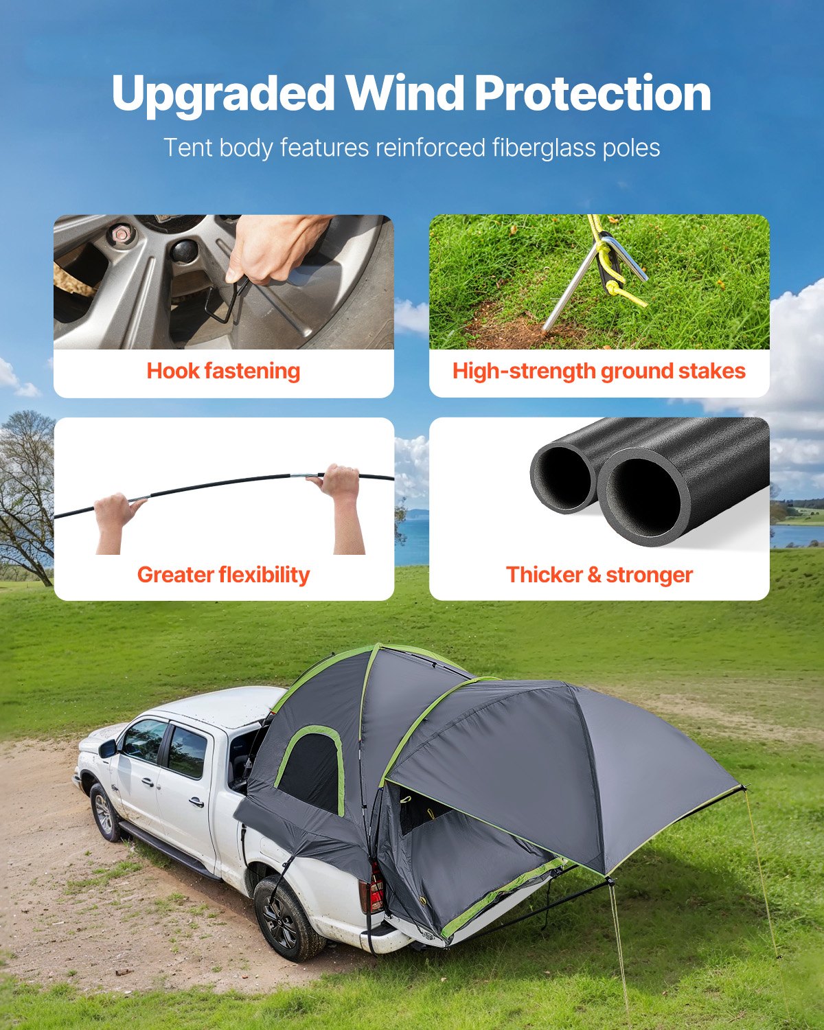 Truck Tent 5.0-5.2 Feet Waterproof PU2000 Truck Bed Camping Tent 2-3 People