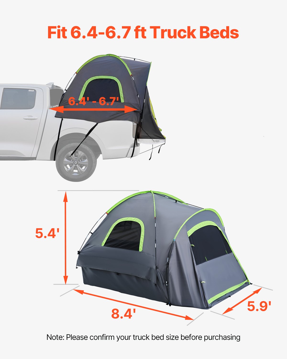 Truck Tent 6.4-6.7 Feet Waterproof PU2000 Truck Bed Camping Tent 2-3 People