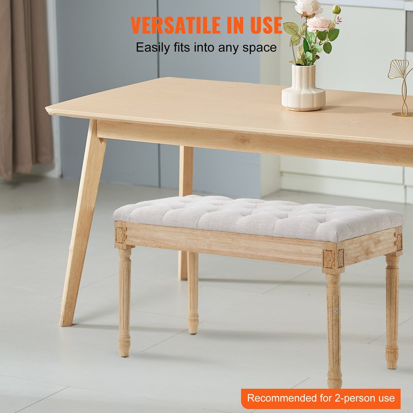 Gepolsterte Bank, 40,6 cm breite Ottomanenbank, Bettbank mit Schaumstoffkissen und Beinen aus Gummibaumholz, getufteter Fußhocker, Eingangsbank für Esszimmer, Wohnzimmer, Schlafzimmer, Flur, Beige