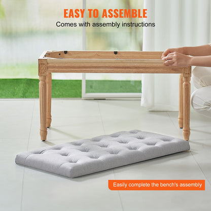 Gepolsterte Bank, 40,6 cm breite Ottomanenbank, Bettbank mit Schaumstoffkissen und Beinen aus Gummibaumholz, getufteter Fußhocker, Eingangsbank für Esszimmer, Wohnzimmer, Schlafzimmer, Flur, Beige