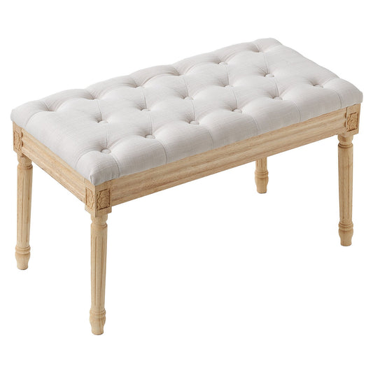 Stoppad bänk, 16" W ottomansk bänk, sängslutsbänk med skumkudde och gummiträben, tuftad fotstöd Pall Entrébänk för matsal, vardagsrum, sovrum, hall, beige