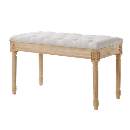 Gepolsterte Bank, 40,6 cm breite Ottomanenbank, Bettbank mit Schaumstoffkissen und Beinen aus Gummibaumholz, getufteter Fußhocker, Eingangsbank für Esszimmer, Wohnzimmer, Schlafzimmer, Flur, Beige