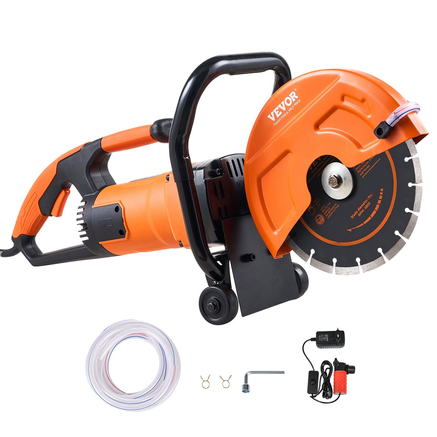 9'' elektrisk betongsåg våt/torrsåg med vattenpump och blad
