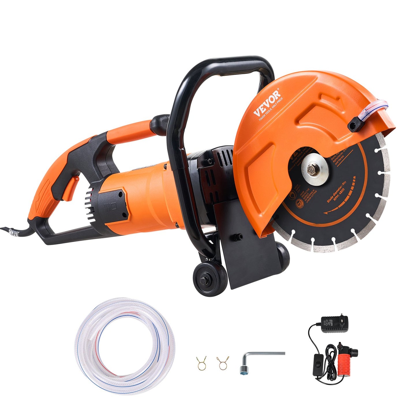 9'' elektrisk betongsåg våt/torrsåg med vattenpump och blad