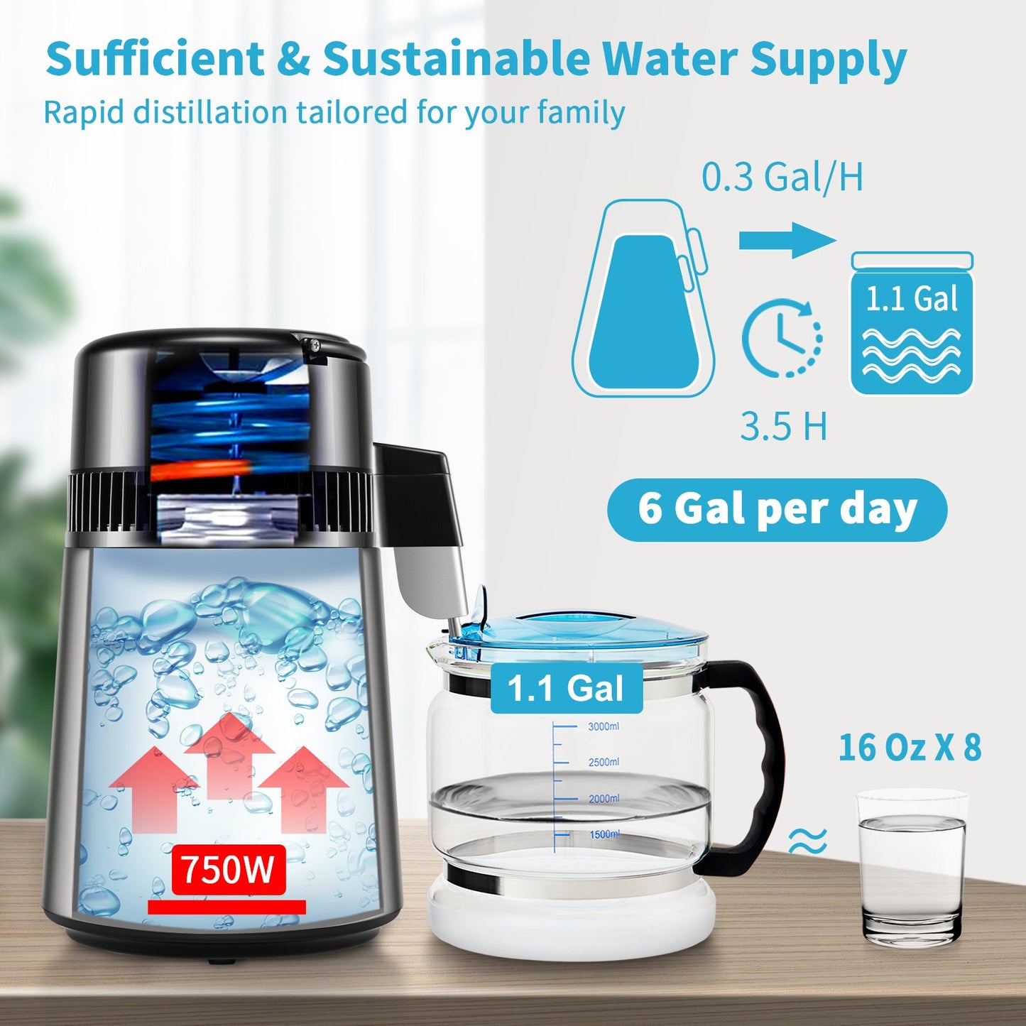 4L Wasserdestilliergerät 1L/H Destilliertes Wasser Maker Timing &amp; Temp Display Silber