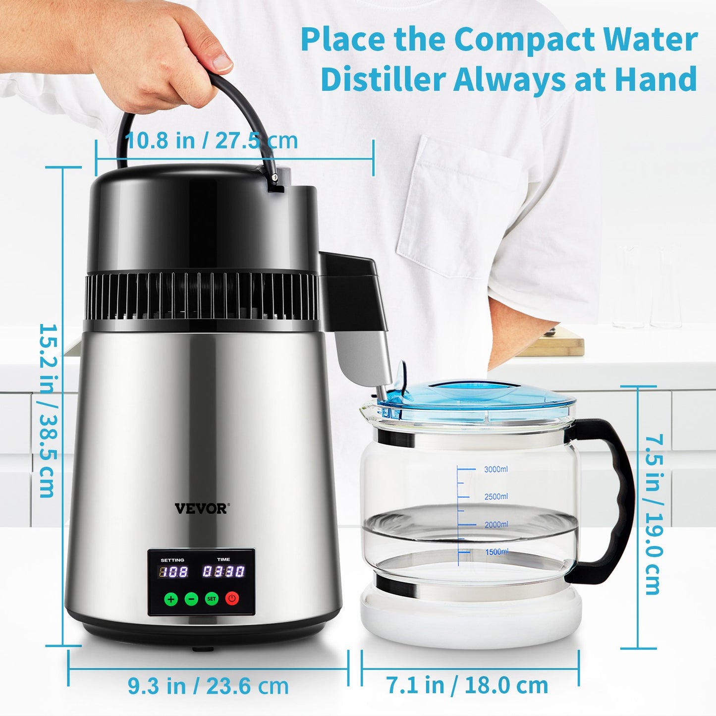 4L Wasserdestilliergerät 1L/H Destilliertes Wasser Maker Timing &amp; Temp Display Silber