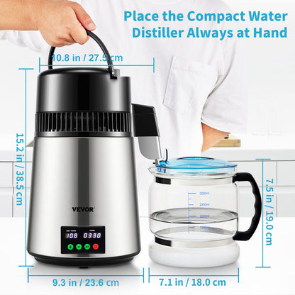 4L Wasserdestilliergerät 1L/H Destilliertes Wasser Maker Timing &amp; Temp Display Silber