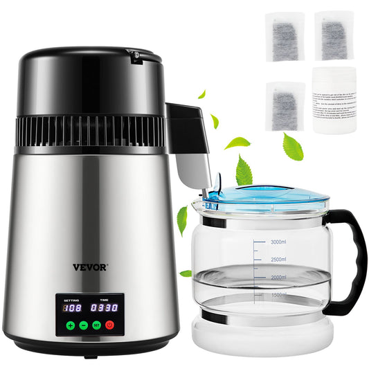 4L Water Distiller 1L/H Destillerat vatten Maker Timing & Temp Display Silver