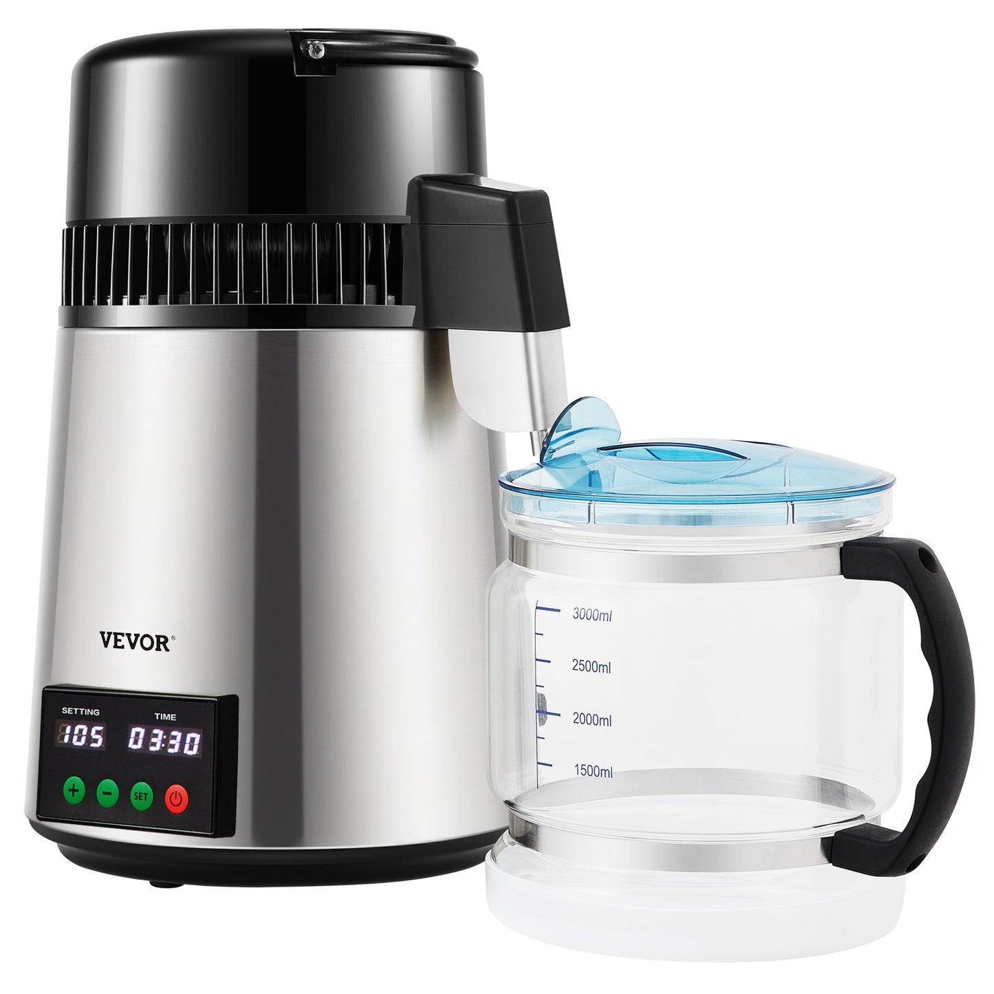 4L Wasserdestilliergerät 1L/H Destilliertes Wasser Maker Timing &amp; Temp Display Silber