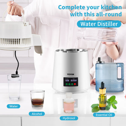4L Water Distiller 1L/H Destillerat vatten Maker Timing & Temp Display Vit