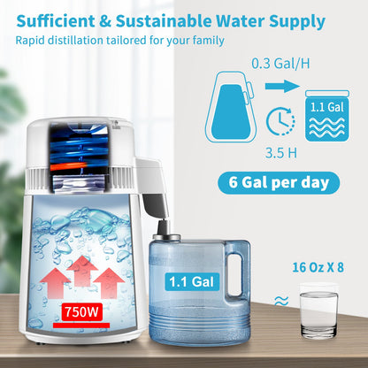 4L Water Distiller 1L/H Destillerat vatten Maker Timing & Temp Display Vit