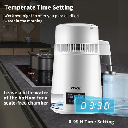 4L Water Distiller 1L/H Destillerat vatten Maker Timing & Temp Display Vit