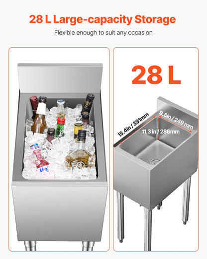 Commercial Ice Bin 28 L Underbar Ice Bin med Skjutlock Flaskhållare