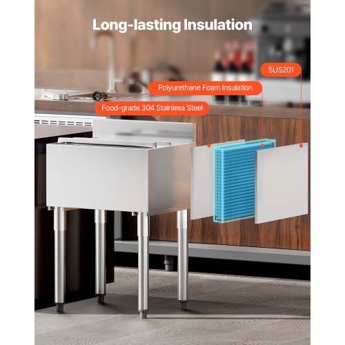 Commercial Ice Bin 61 L Underbar Ice Bin med Skjutlock Flaskhållare |  EU
