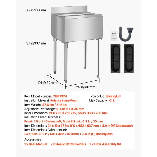 Commercial Ice Bin 61 L Underbar Ice Bin med Skjutlock Flaskhållare |  EU