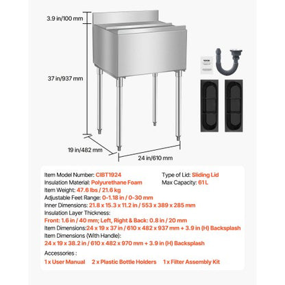 Commercial Ice Bin 61 L Underbar Ice Bin med Skjutlock Flaskhållare |  EU
