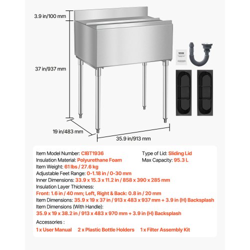 gewerbliche Kühlbox 95,3 l unter der Bar mit Schiebedeckel für die Küche | EU