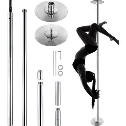 Professionell dansstång, spinnande statisk dansstångssats, bärbar avtagbar stång, 45 mm kraftig rostfritt stålstång, höjdjusterbar träningsstång, för träningshemklubbgym, silver