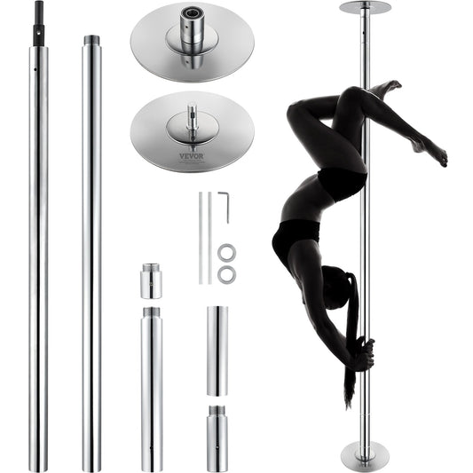 Professionell dansstång, spinnande statisk dansstångssats, bärbar avtagbar stång, 45 mm kraftig rostfritt stålstång, höjdjusterbar träningsstång, för träningshemklubbgym, silver