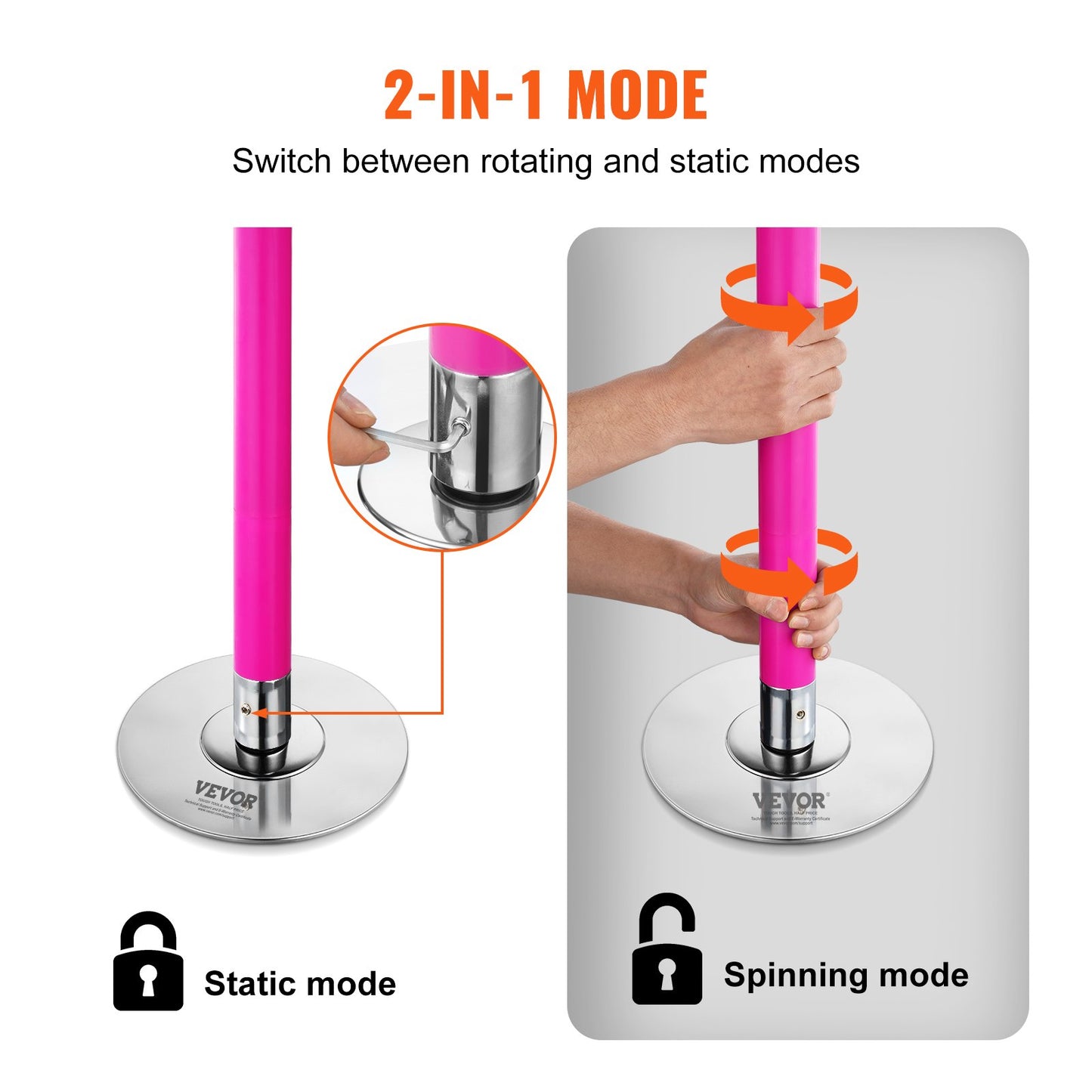 Professionell Dansstav, Snurrande statisk Dansstavsats, Bärbar, avtagbar stolpe, 40 mm Heavy-Duty Rostfritt Stål Stång, Höjdjusterbar Fitness Stång, För Träning Hemmaklubb Gym, Rosa