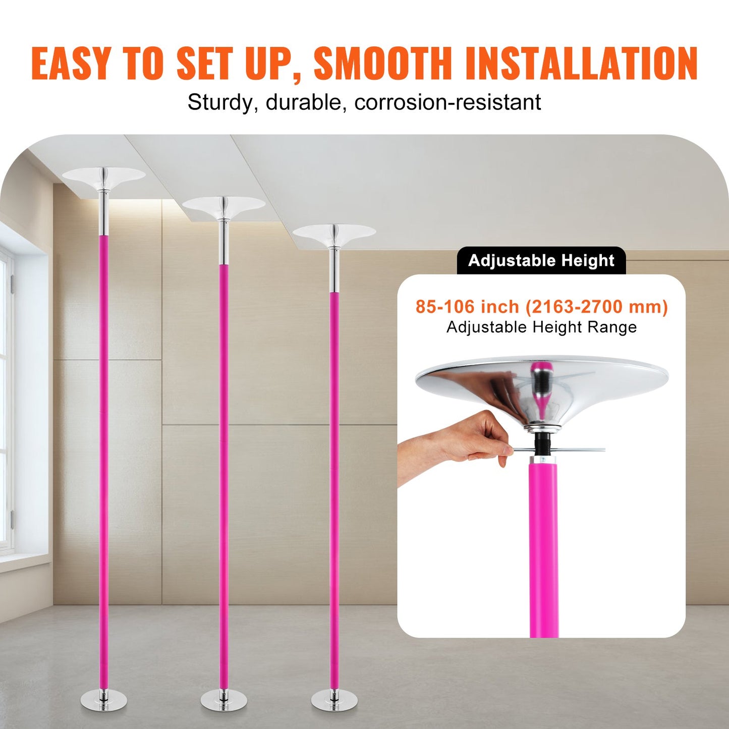Professionell Dansstav, Snurrande statisk Dansstavsats, Bärbar, avtagbar stolpe, 40 mm Heavy-Duty Rostfritt Stål Stång, Höjdjusterbar Fitness Stång, För Träning Hemmaklubb Gym, Rosa