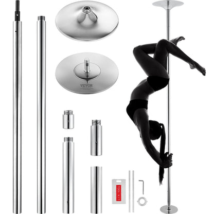 Professionell Dansstav, Snurrande statisk Dansstavsats, Bärbar, avtagbar stolpe, 45 mm kraftig rostfri stålstav, höjdjusterbar träningsstav, för träningshemklubbgym, Silver