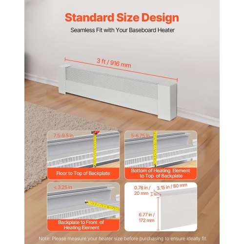 Golvlistervärmarskydd, Basic Series 916 mm Standard Elvärmare Frontskydd för Hemförbättring, Kraftigt Stål, Enkel Montering för Sovrum Byte av Gammalt Skydd, Vit |  EU