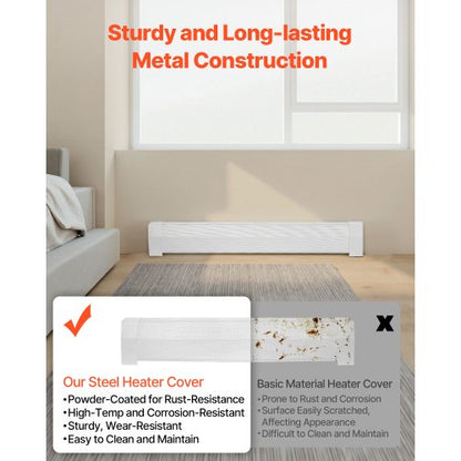 Golvlistervärmarskydd, Premium-serien 1222 mm Standard Elvärmare Frontskydd för Hemförbättring, Kraftigt Stål, Enkel Montering för Sovrum Byte av Gammalt Skydd, Vit |  EU