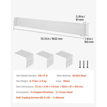 Golvlistervärmarskydd, Premium-serien 1832 mm Standard Elvärmare Frontskydd för Hemförbättring, Kraftigt Stål, Enkel Montering för Sovrum Byte av Gammalt Skydd, Vit |  EU