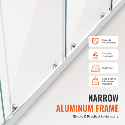 Semi-frameless double sliding shower door SGCC tempered glass 1/4" chrome